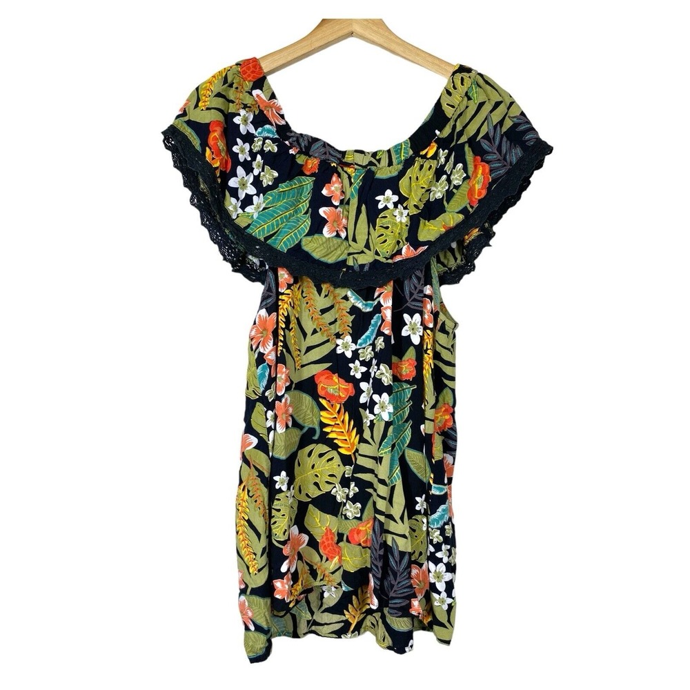 Angie Women Floral Off Shoulder Top Plus Size 1X Crochet Tropical Boho Colorful - Picture 2 of 6
